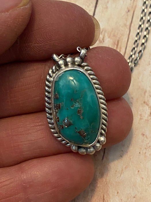 Navajo Sterling Silver And Turquoise Stone Southwest Necklace Signed