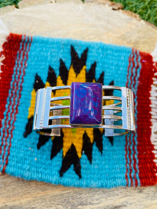 Navajo Purple Dream Mohave & Sterling Silver Cuff Bracelet Signed