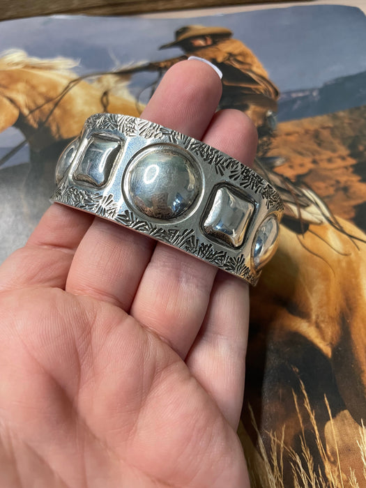 Navajo Sterling Silver Cuff Bracelet By Cody Willie  Signed & Stamped