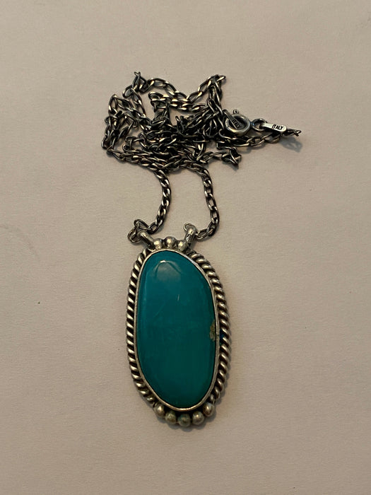 Navajo Sterling Silver And Turquoise Stone Southwest Necklace Signed