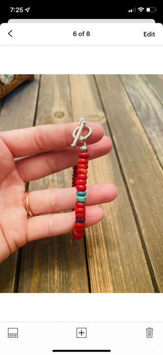 Navajo Coral & Multi Stone Sterling Silver Beaded Bracelet