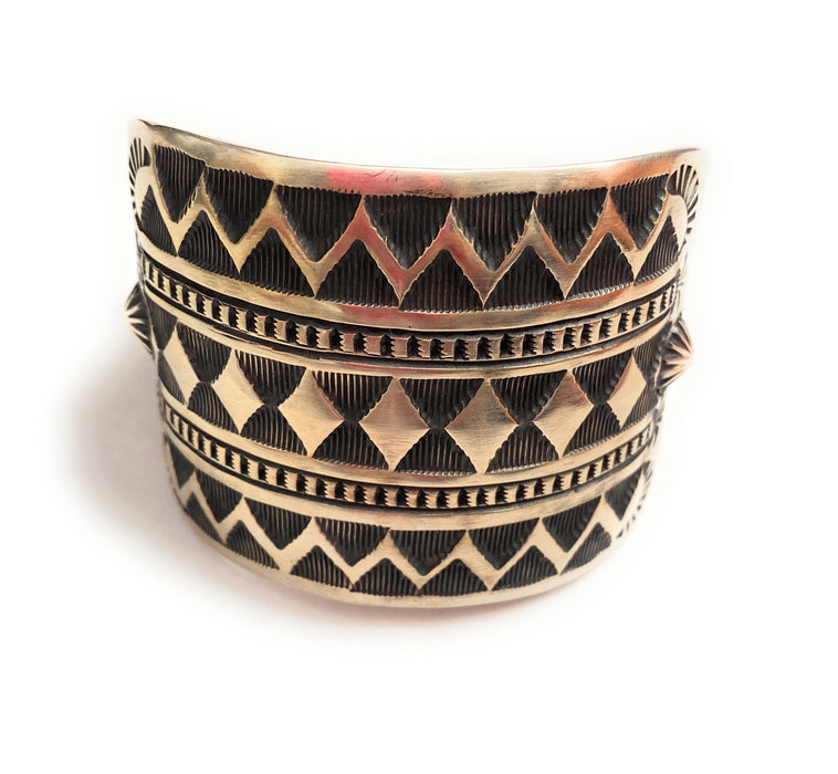 Navajo Hand Stamped Sterling Silver Cuff Bracelet by Elvira Bill