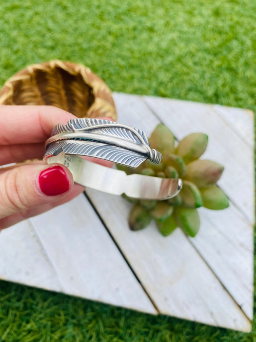 Navajo Sterling Silver Hand Crafted Feather Cuff Bracelet