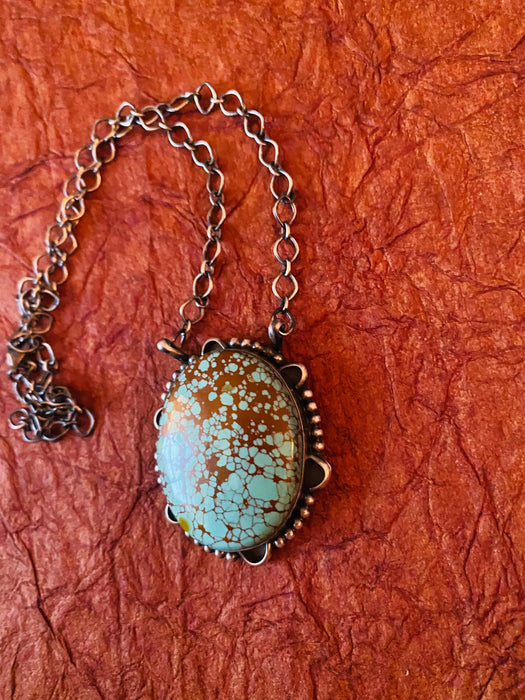 Navajo Sterling Silver & Number 8 Turquoise Necklace