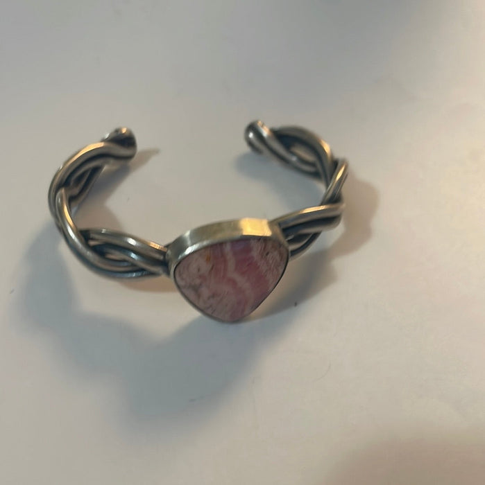 Navajo Sterling Silver And Rhodochrosite Cuff Bracelet