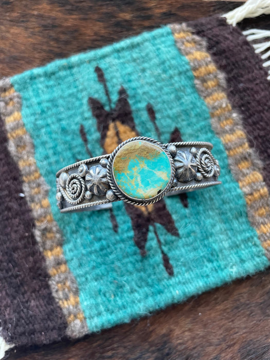 Navajo Turquoise & Sterling Silver Cuff Bracelet Signed Jacquline Silver