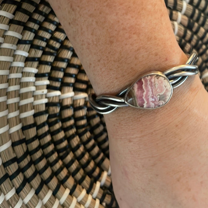 Navajo Sterling Silver And Rhodochrosite Cuff Bracelet