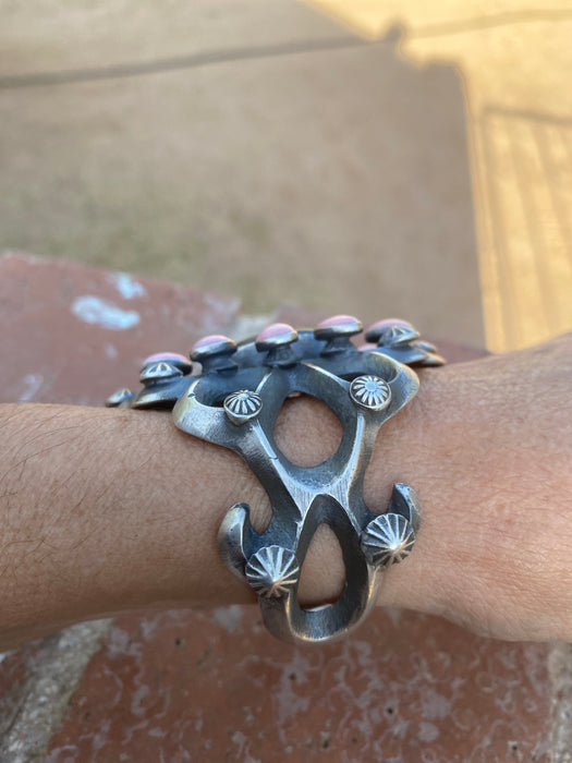 Chimney Butte Sterling Silver Onyx  & Queen Pink Conch Shell Cuff Bracelet