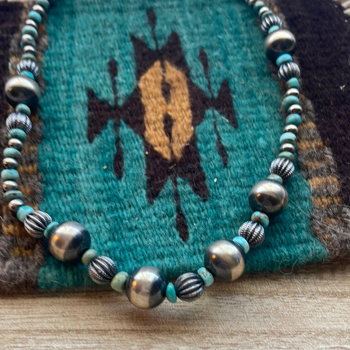 Handmade Sterling Silver & Turquoise Beaded Necklace