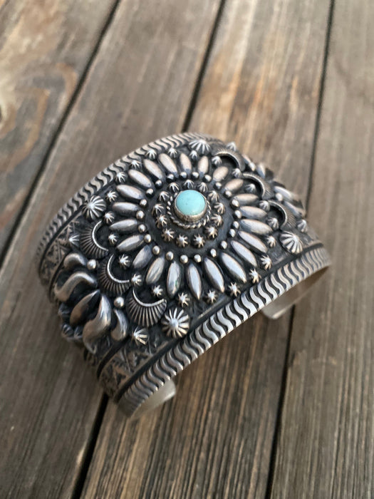 Darryl Becenti Navajo Southwest Sterling Silver & Dry Creek Turquoise Cuff Bracelet