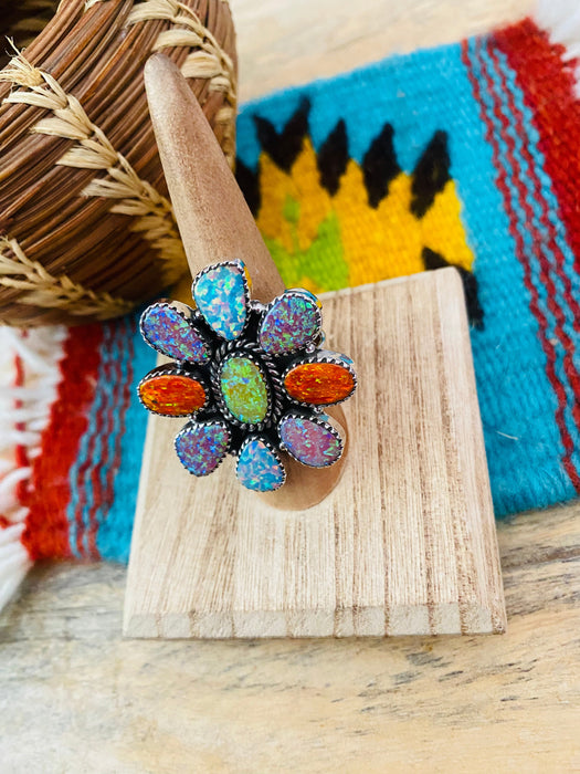 Handmade Sterling Silver & Opal Cluster Adjustable Ring - Culture Kraze Marketplace.com