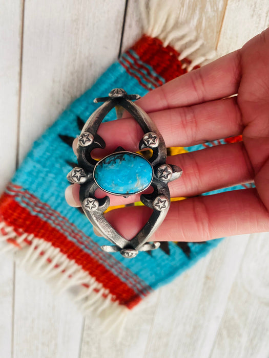 Navajo Turquoise & Sterling Silver Cuff Bracelet By Chimney Butte