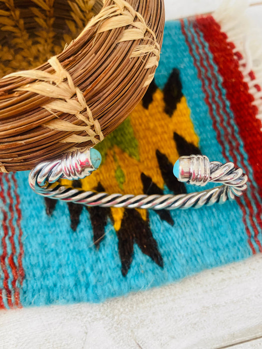 Navajo Turquoise & Sterling Silver Twisted Floating Cuff Bracelet