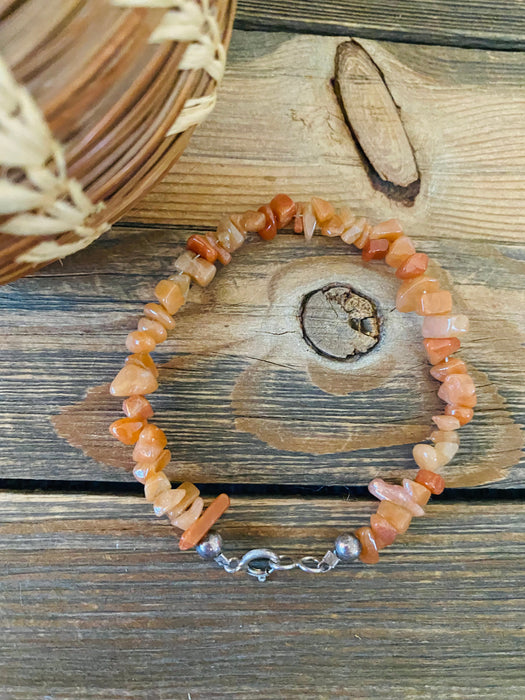 Navajo Carnelian & Sterling Silver Beaded Bracelet