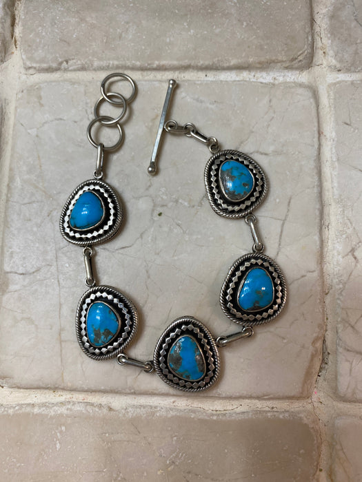 Navajo Sweet Kingman Turquoise & Sterling Silver Twist  Link Bracelet