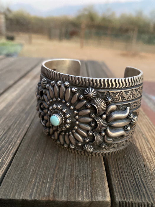 Darryl Becenti Navajo Southwest Sterling Silver & Dry Creek Turquoise Cuff Bracelet