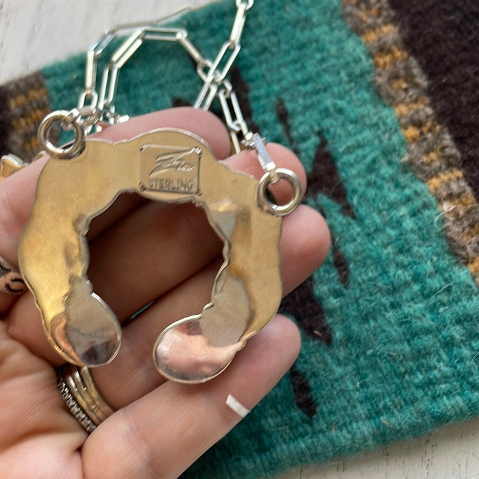 Navajo Sterling Silver & Turquoise Naja Necklace Signed