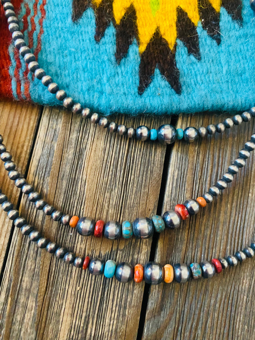 Navajo Multi Stone & Sterling Silver Pearl Triple Strand Beaded 24” Necklace - Culture Kraze Marketplace.com