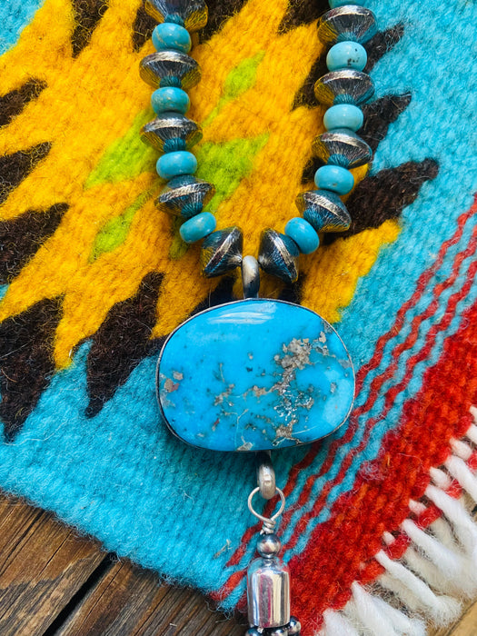 Navajo Turquoise & Sterling Silver Pearl Beaded Tassel Necklace - Culture Kraze Marketplace.com