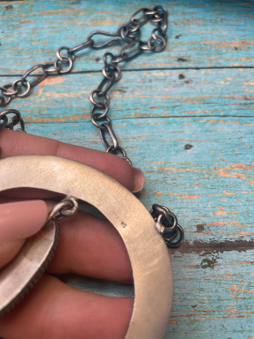 Navajo Pilot Mountain Turquoise And Sterling Silver Necklace