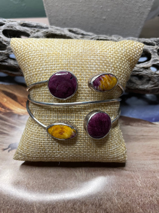 Navajo Beautiful Floating Purple Spiny Sterling Silver Cuff Bracelet