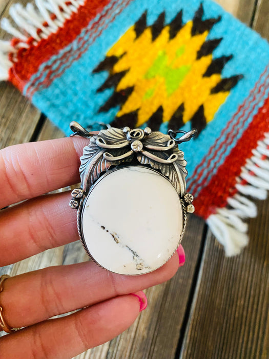 Navajo Sterling Silver & White Buffalo Necklace Signed