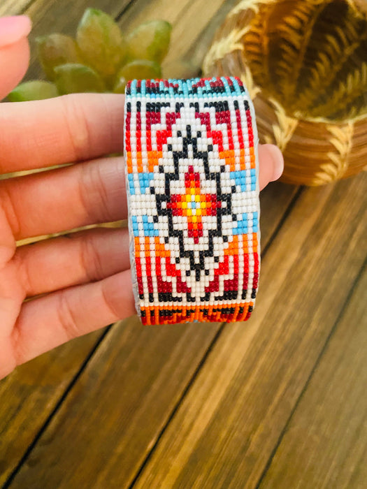 Navajo Made Beaded Leather Bracelet