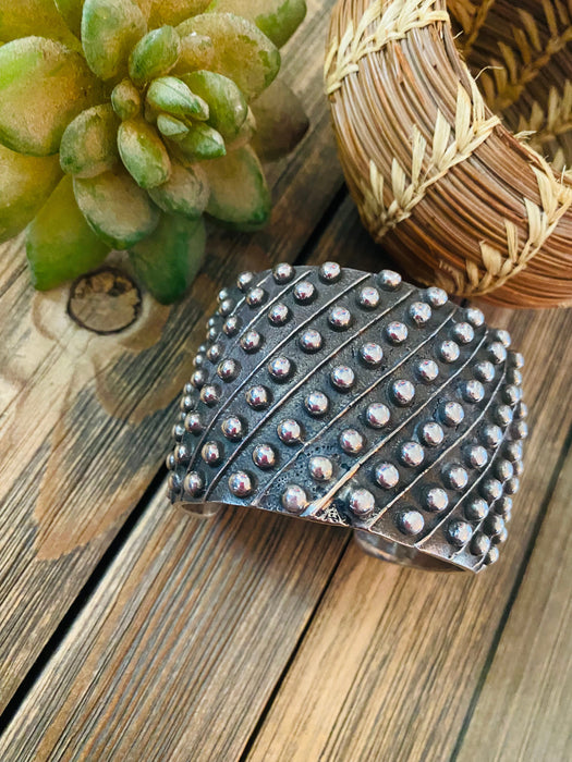 Navajo Hand Stamped Sterling Silver Dot Cuff Bracelet