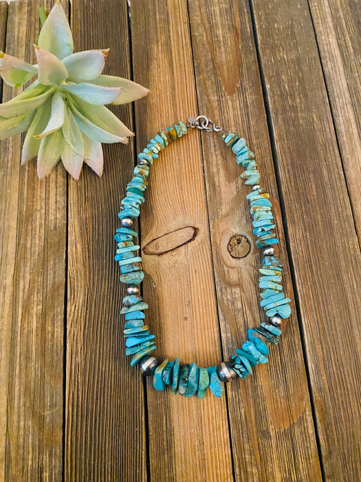 Navajo Turquoise & Sterling Silver Chunky Beaded Necklace 18”