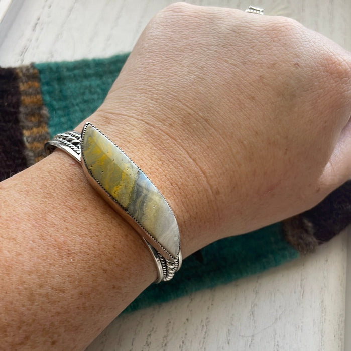 Navajo Bumble Bee Jasper & Sterling Silver Adjustable Cuff Bracelet