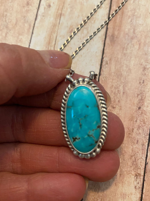 Navajo Sterling Silver And Turquoise Stone Southwest Necklace Signed