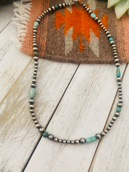 Handmade Sterling Silver & Turquoise Beaded Necklace 18”