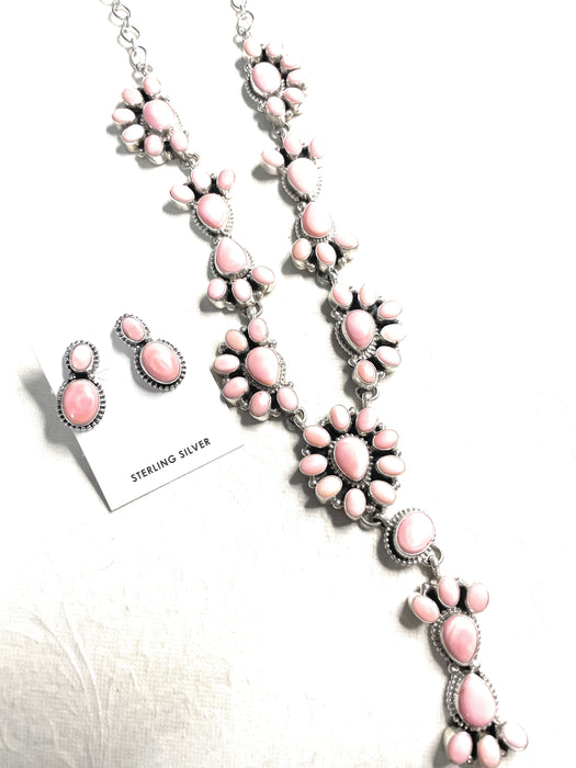 Navajo Queen Pink Conch Shell And Sterling Silver Necklace Earrings Set By Sheila Becenti