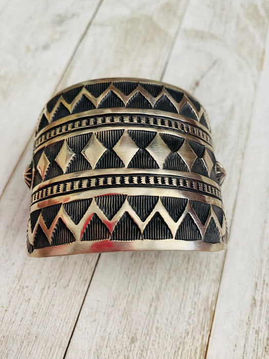 Navajo Hand Stamped Sterling Silver Cuff Bracelet by Elvira Bill