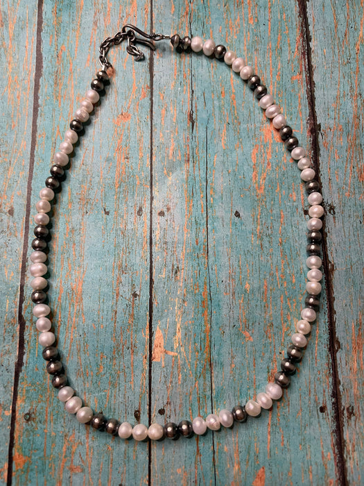 Handcrafted Sterling Silver and Freshwater Pearl Necklace 20”