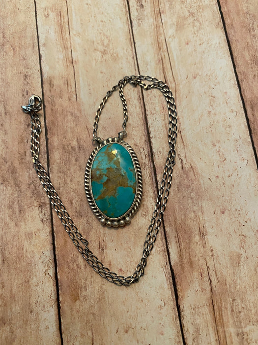 Navajo Sterling Silver And Turquoise Stone Southwest Necklace Signed