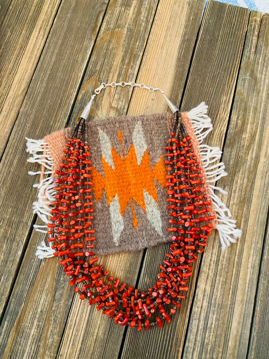 Navajo Red Coral & Heishi Six Strand Beaded Necklace