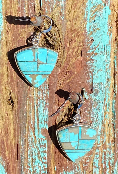 Turquoise & Sterling Silver Shield Dangle Earrings - Culture Kraze Marketplace.com