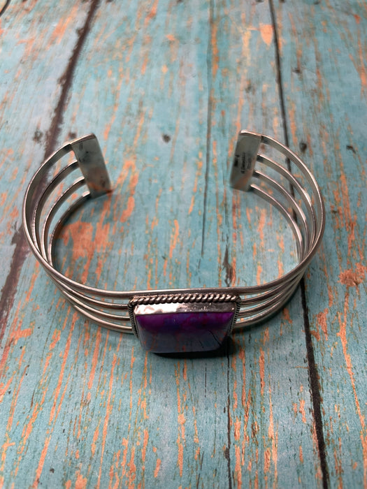 Navajo Purple Kingman Turquoise & Sterling Silver Cuff Bracelet Signed