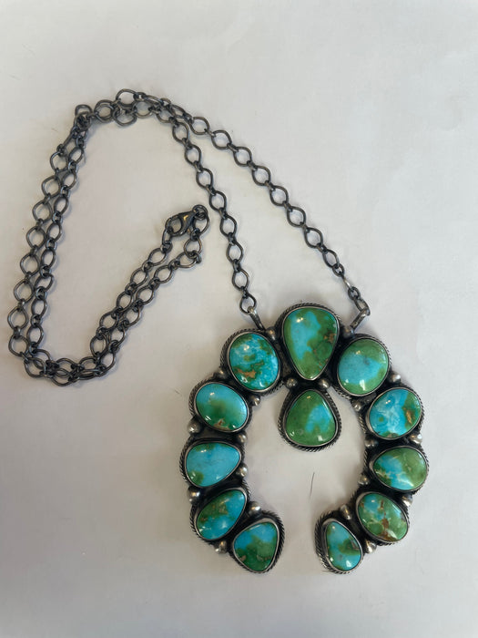 Navajo Sonoran Mountain Turquoise & Sterling Silver Naja Necklace