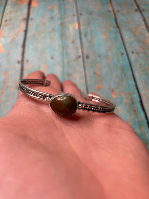 Navajo Turquoise & Sterling Silver Cuff Bracelet Signed