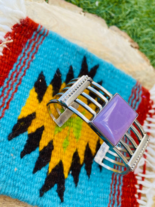 Navajo Purple Kingman Turquoise & Sterling Silver Cuff Bracelet Signed