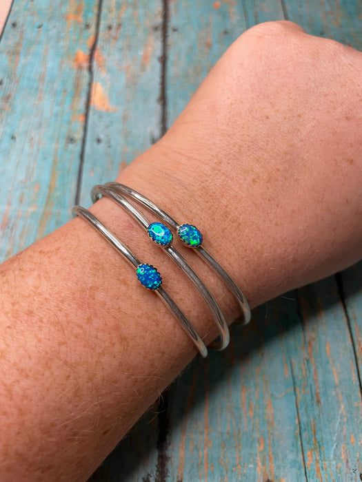 Navajo Sterling Silver & Blue Opal Cuff Bracelet