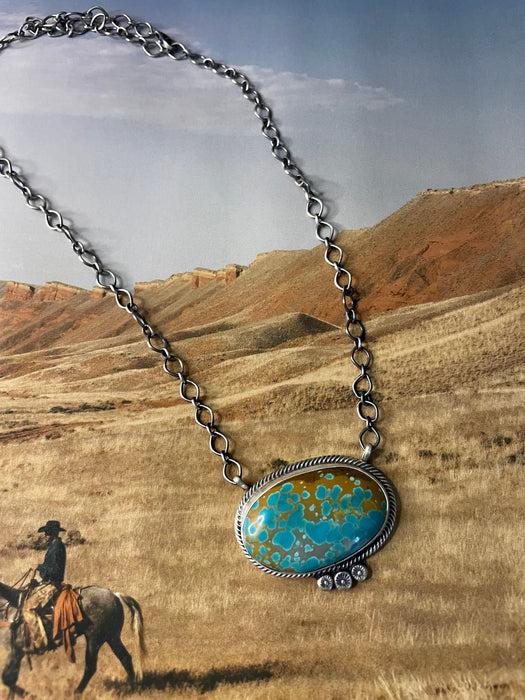 Navajo Handmade Number 8 Turquoise And Sterling Silver Necklace By Sheila Becenti