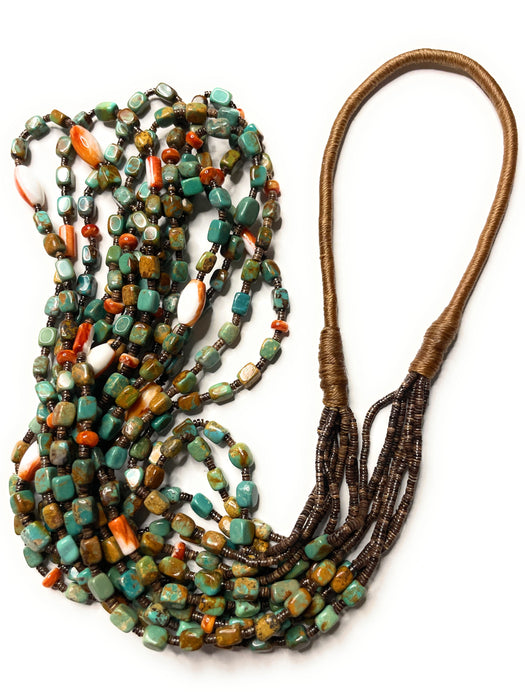 Navajo Turquoise, Spiny And Heishi Seven Strand Beaded Necklace