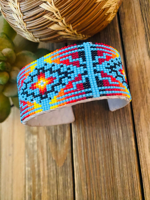 Navajo Made Beaded Leather Bracelet