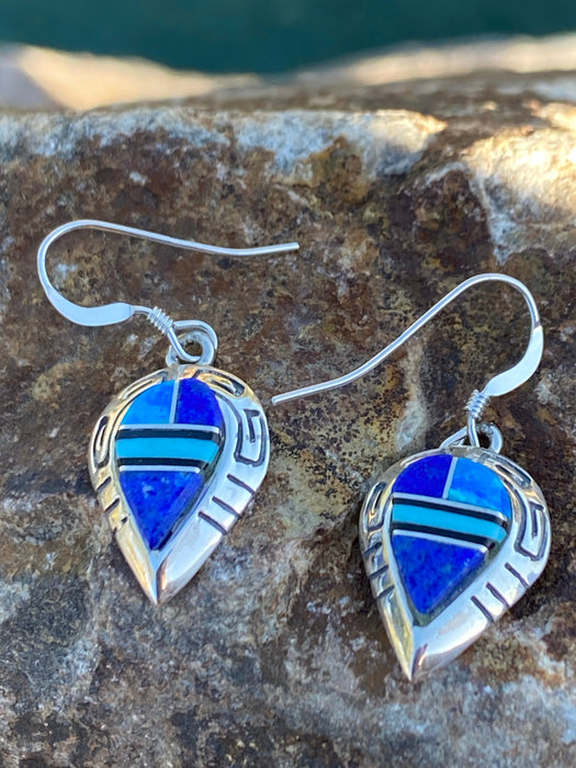 Navajo Lapis, Turquoise, Blue Opal Sterling silver Drop Dangle Earrings - Culture Kraze Marketplace.com