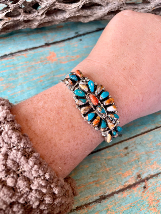 Navajo Spice Mojave And Sterling Silver Cluster Adjustable Cuff Bracelet