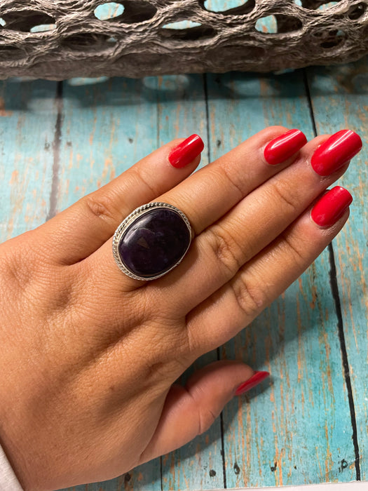 Old Pawn Navajo Sterling Silver & Charorite Ring Size 9 - Culture Kraze Marketplace.com