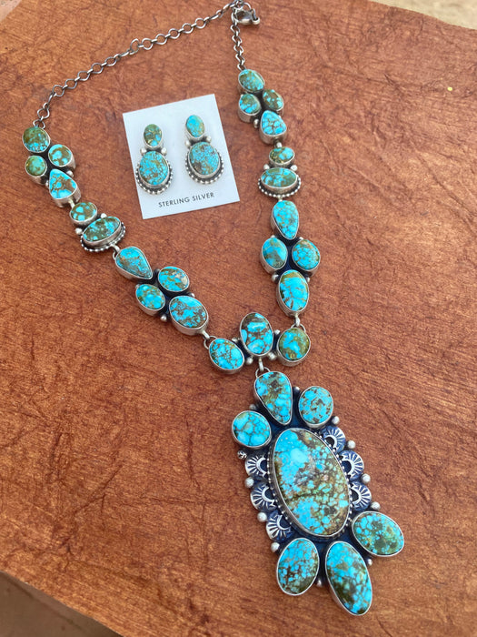 Kingman Web Turquoise Necklace set By Paul Livingston Signed